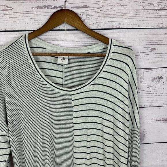 Cabi 3806 Pivot Tee Womens Small Gray Black Striped Boxy Stretch Oversized - Picture 2 of 16
